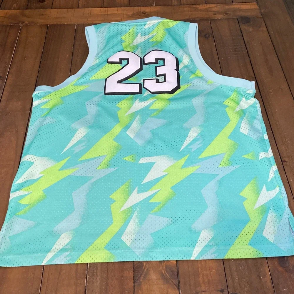 Jordan Mens Basketball Jersey Teal Green Geometric Print Number 23 Mesh Large